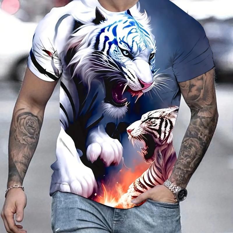 T-Shirt mit Tiger-Print, 3D-Tier-Print, Herrenhemden, Sommer, kurzärmelig, Herrenpullover, übergroße T-Shirts, lässige Oberteile, T-Shirts für Herren