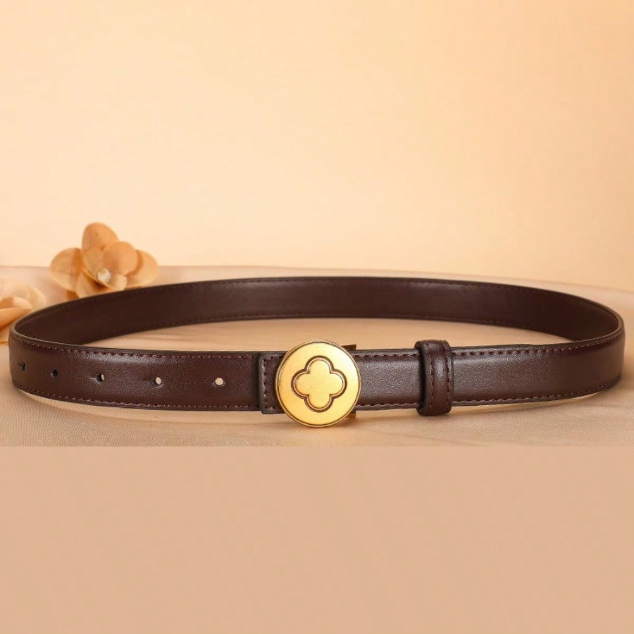 Fashion and Casual Versatile Women's Genuine Cowhide Buckle Jeans Belt, Women's Smooth Buckle High-end Belt