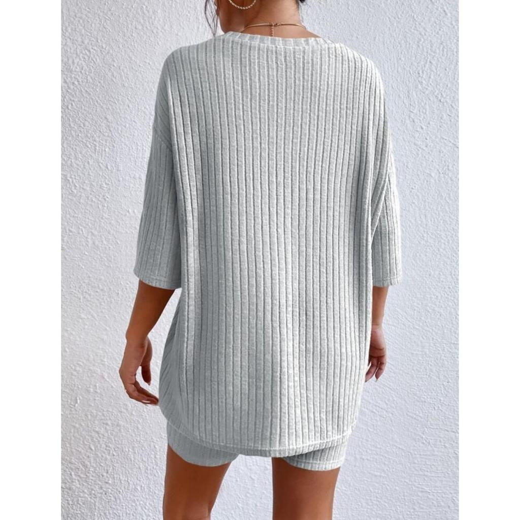Fashion Casual Solid Color Spring Round Neck Loose Women's Shorts Set