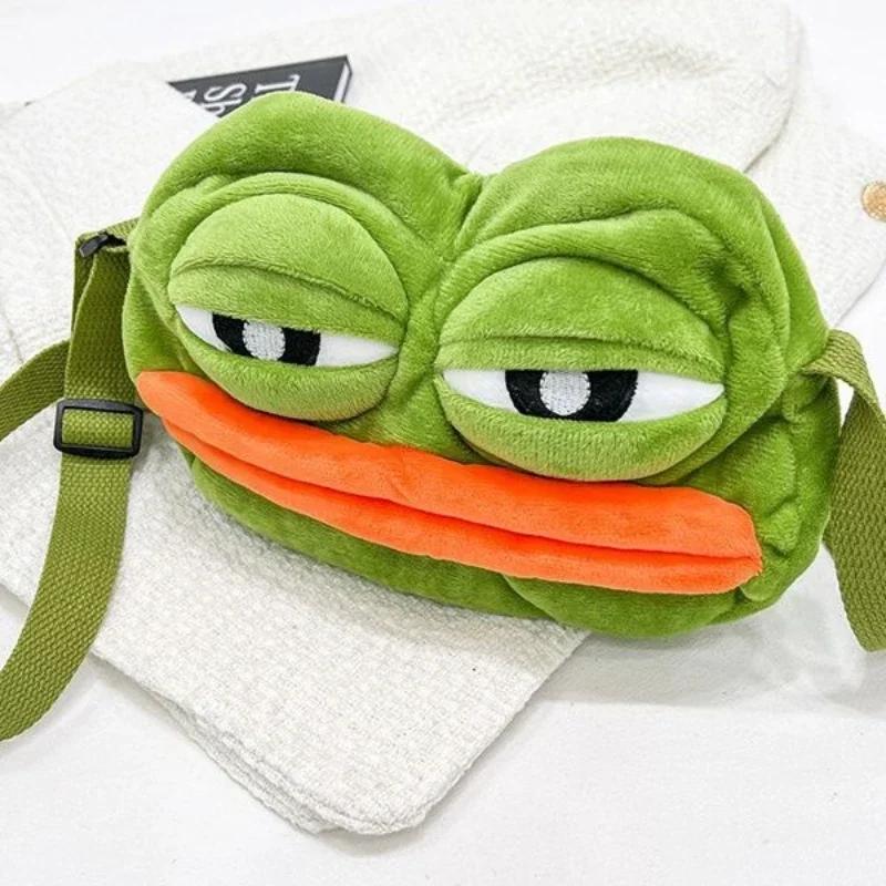 Sad Frog Backpack Funny Cute Shoulder Bag Plush Contrast Color Big Eyes Frog Big Mouth Large Capacity Creative Satchel Ugly Frog