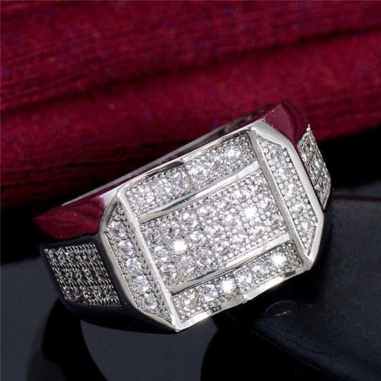 Anello Geometrico da Dito da Uomo con Strass Intarsiati, Gioiello per Matrimonio, Festa, Regalo