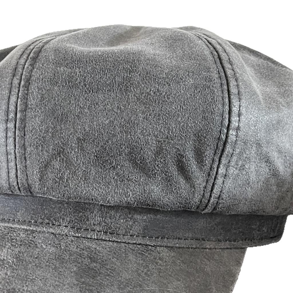 Autumn New Style Retro Aged Leather Washed Octagonal Hat for Women British Style Painter Hat Street Style Newsboy Hat Showing Small Face