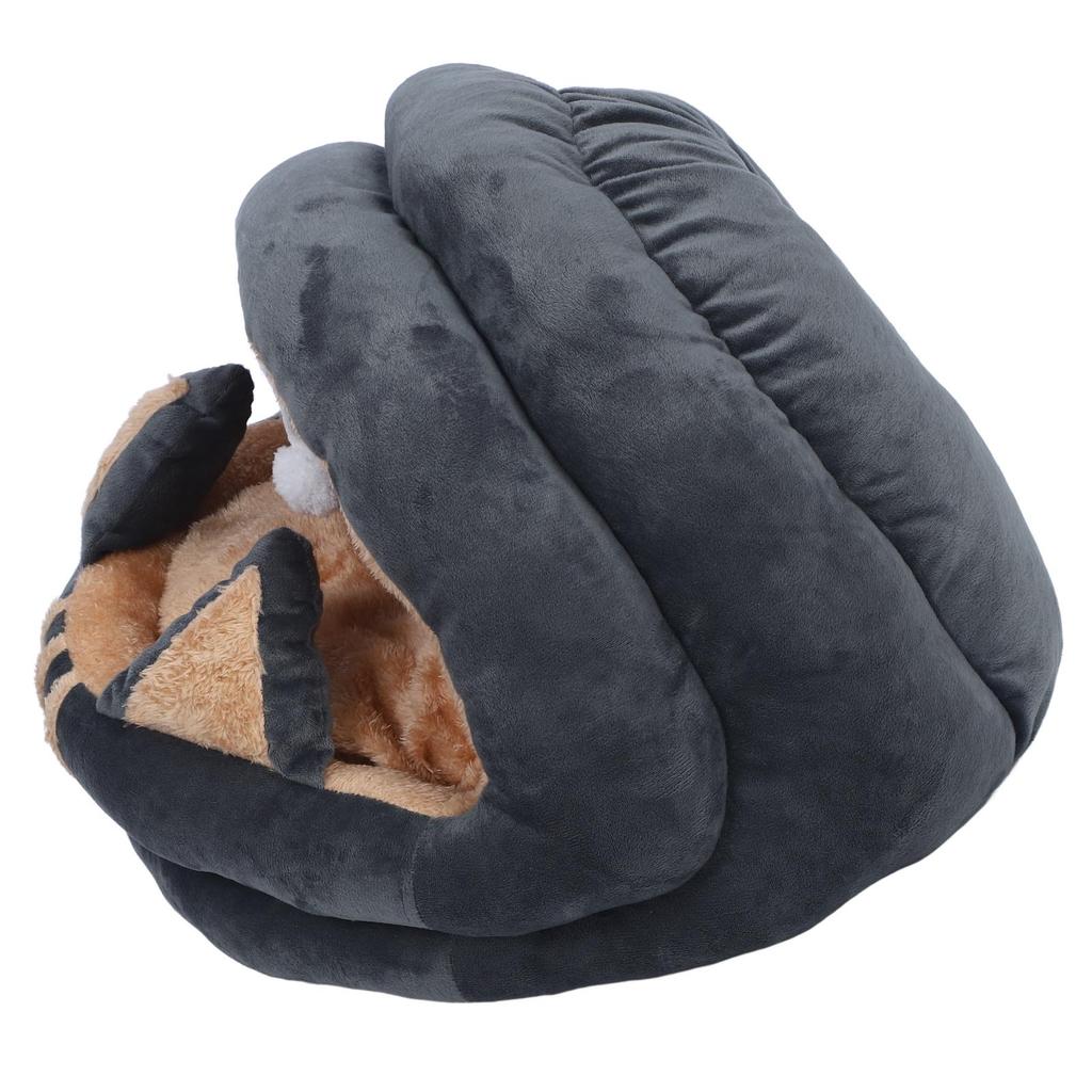 Cat Cave Semi Enclosed Cozy Pet Bed Cartoon Washable Animal House for Autumn and Winter Gray