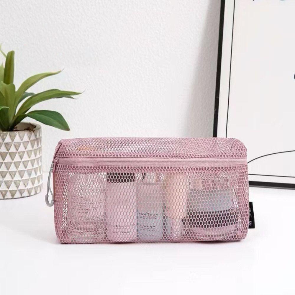 Casual Nylon Storage Pouch With Zipper Hand-held Cosmetic Bag Multipurpose Mesh Mesh Pouch Women