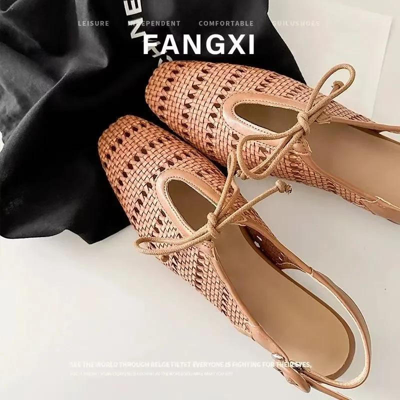 Fashion Niche Design Hollow Out Breathable 2025 Summer New Buckle Strap Women's Sandals Baotou Square Heel Bow Tie Casual Sandals Women