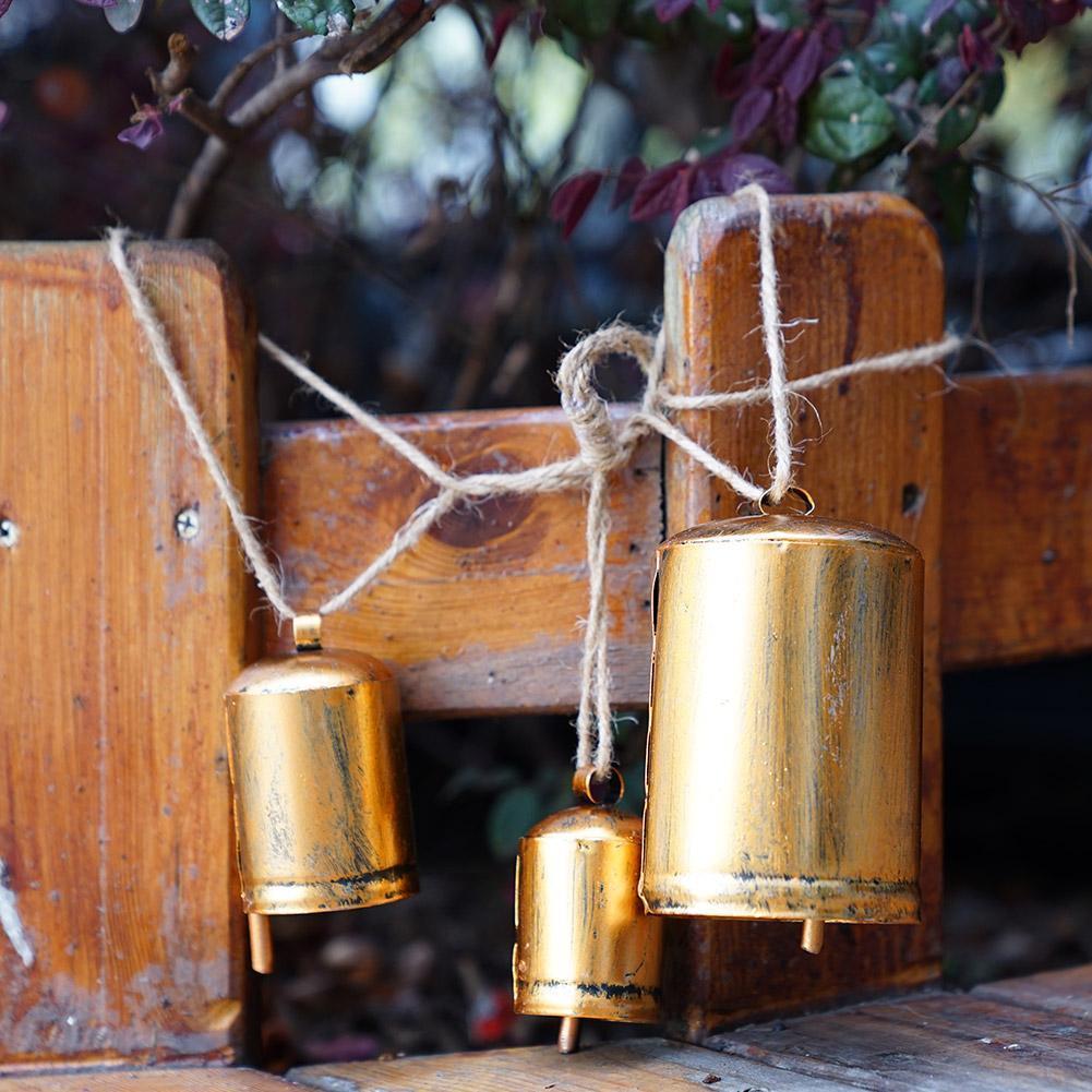 3pcs Handmade Giant Metal Harmony Christmas Hanging Cow Bells - Complete Set of 3 Rustic Style Bells On Jute Rope