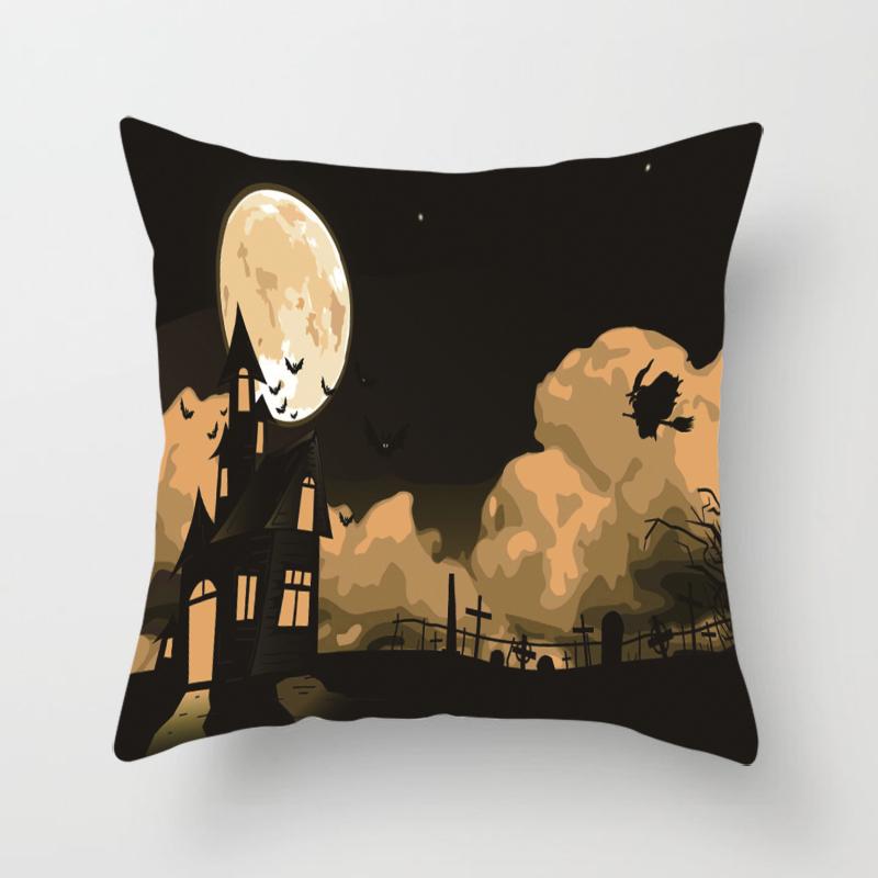 Halloween Theme Horror Pumpkin Bat Print Pattern Cushion Cover Home Living Room Sofa Decoration Square Throw Pillow Cover