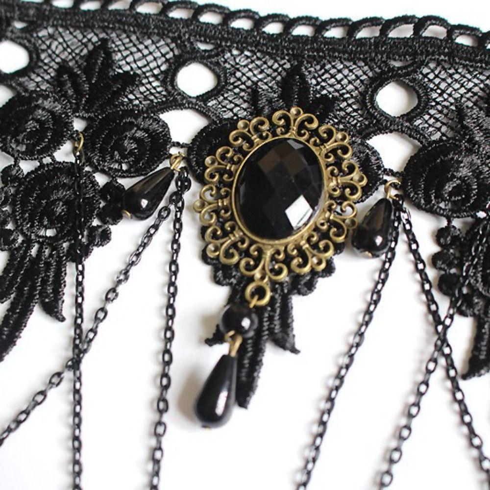 Clavicle Chain Black Lace Choker Steampunk Punk Retro Necklace Gothic Necklace  Halloween Party