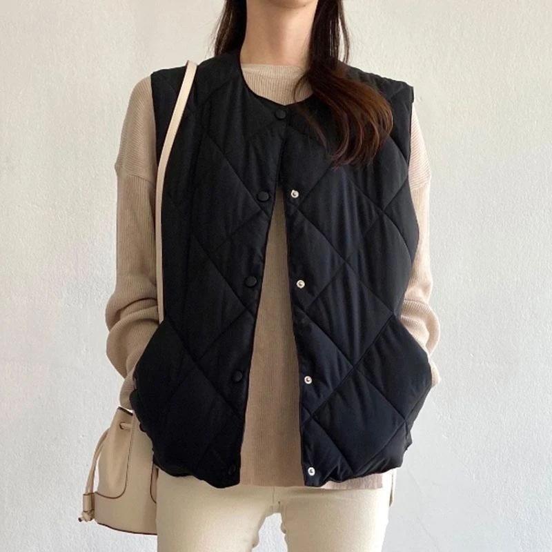 Vest for Women Cotton Autumn Winter Sleeveless Tops Solid Color Vest Oversize Thickened Down Casual Vest