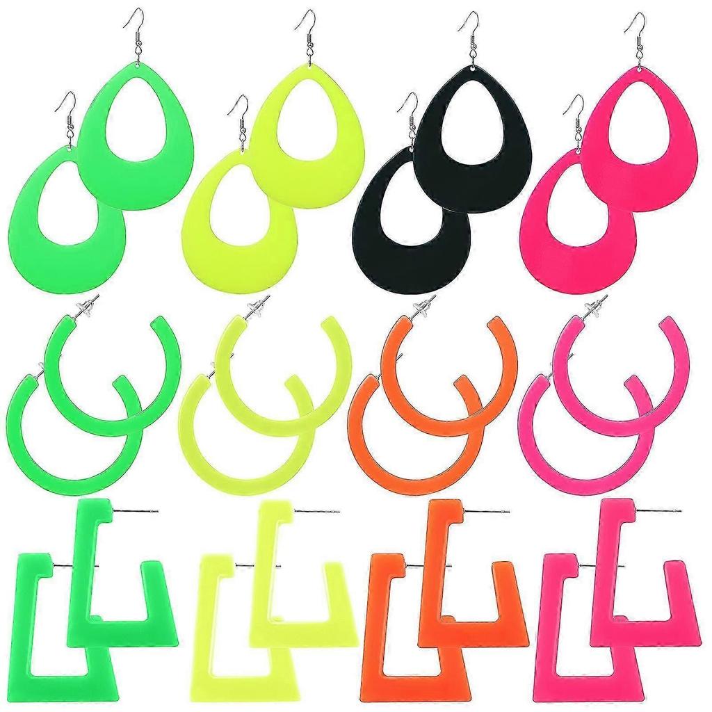 12 Paires de Boucles d'Oreilles Néon Boucles d'Oreilles Pendantes Goutte d'Eau avec Boucles d'Oreilles Studs Forme Géométrique Boucles d'Oreilles Pendantes Exagérées