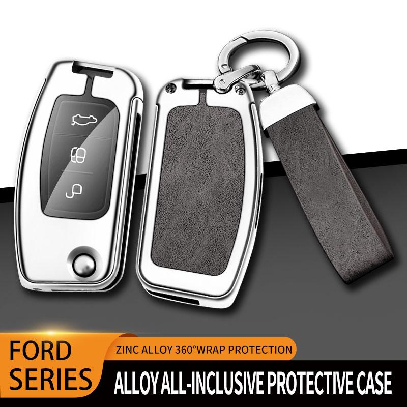 Metalowe Skórzane Etui na Kluczyki Samochodowe Do Ford Focus 2 3 Ecosport C-Max S-Max Ka Mondeo Kuga Galaxy Fiesta Brelok Akcesoria