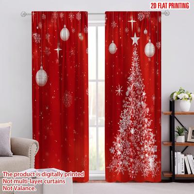 2pcs,2D Plane Printing Curtains&Window Treatment Xmas Ball Glitter Sparkle Snow Versatile 100% Polyester (without Rod) Room