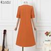 ZANZEA Women Casual Round Neck Solid Color Half Sleeve Dress
