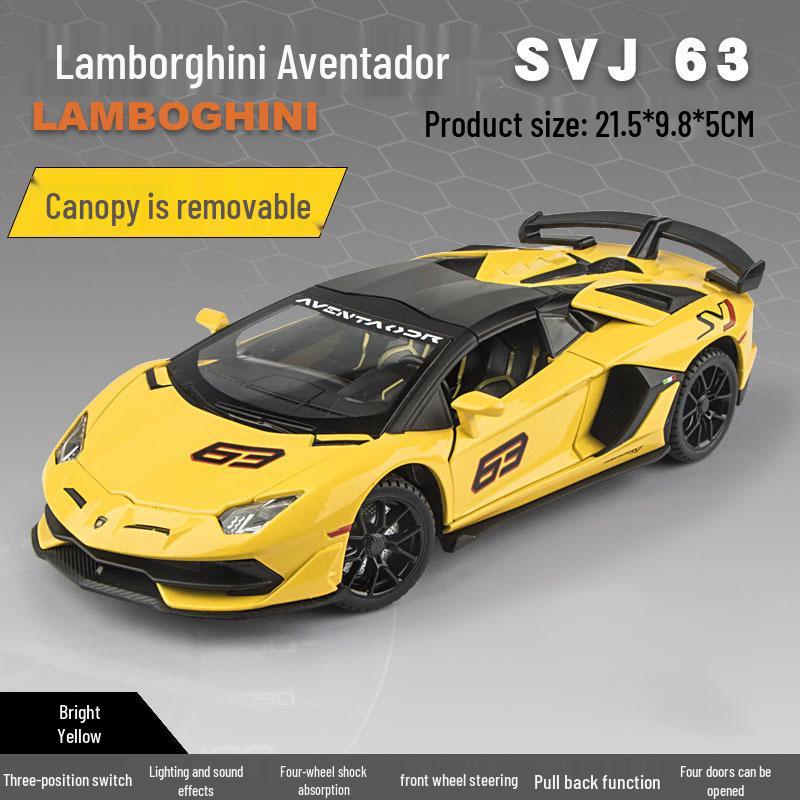 

Lamborghini SVJ63 1:24 Alloy Model: Pull-Back Car with Sound, Light, Four-Wheel Suspension - Toy for Kids