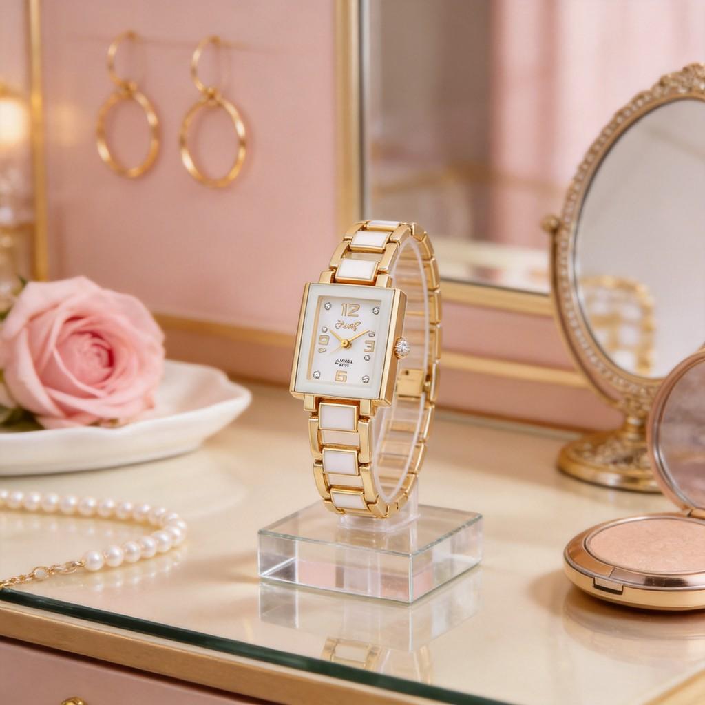 Korean Style Womens Decorative Square Quartz Watch With Logo Display For Fashion Accessories