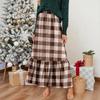 Women's Ruffled Casual Long Skirt Plaid Skirt Retro Pleated Skirt