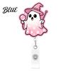 Clear Acrylic Retractable Badge Reel Halloween Ghost Reel Glitter Holder Clip Cute Pink Starlight ID Name for Women Nurse Teacher Medical