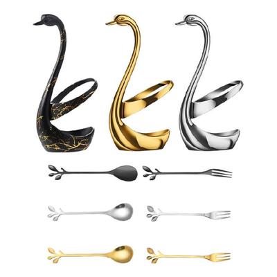 Rustproof Stainless Steel Ice Creams Spoon And Cocktails Fork Pack With Elegant Cygnet Stand Base For Gift