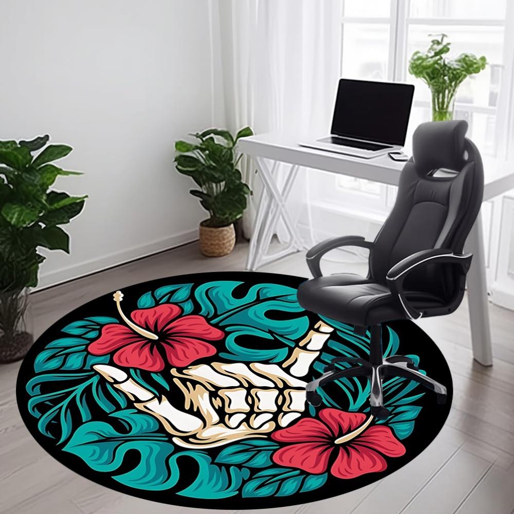 1pc Tropical Floral Skeleton Hand Chair Carpet for Office, Round Non Slip Durable Large Size Office Carpet, Suitable for Office