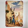 Vintage Desert Mythical Bull & Armed Humans Action Adventure Metal Tin Sign for Home Decor, Man Cave, Bar, Cafe Wall Plaque