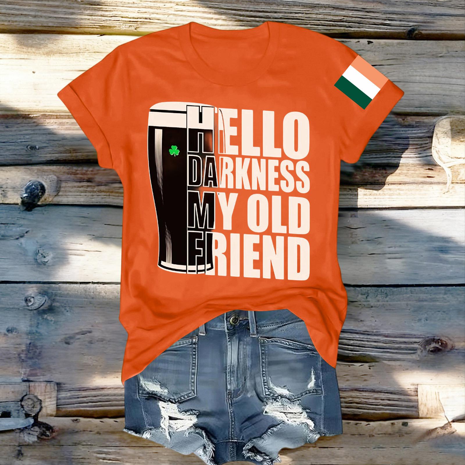 

Women s Fashionable Round Neck Casual Retro Print Short Sleeved T-shirt Top M помаранчевий