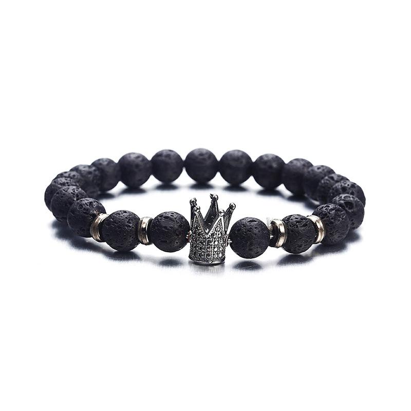 Couple Distance Black Lava Beads Handmade Bracelets Charm Crown Men's Natural Stone Bracelet Women Yoga Jewelry