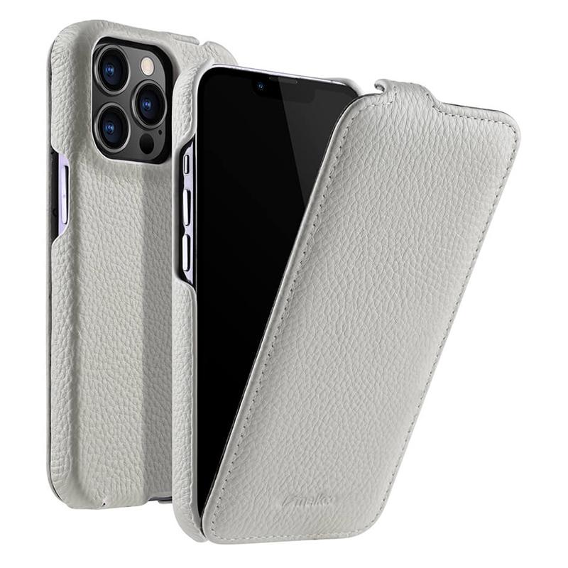MELKCO For iPhone 13 Pro Max Phone Protective Shell Litchi Texture Genuine Cow Leather+PC Vertical Flip Case