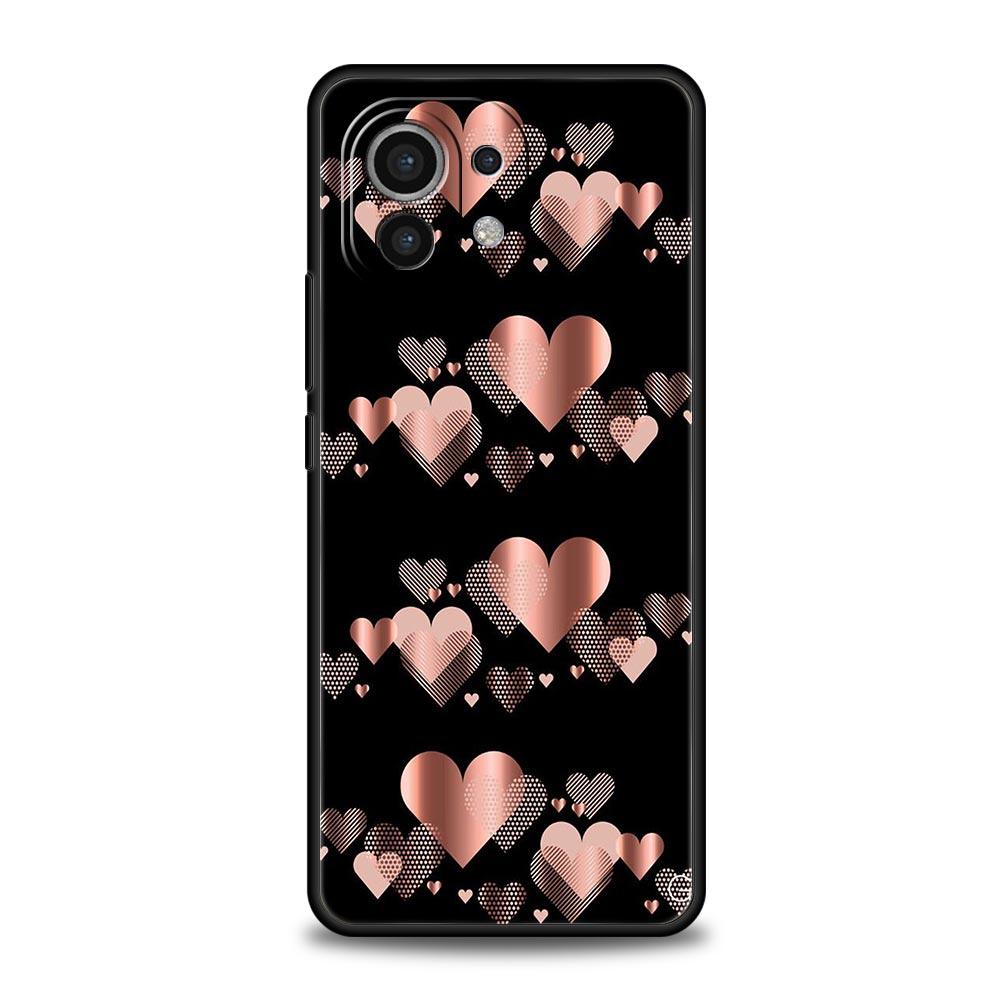 Phone Case For Xiaomi Mi 15 14 13 12 11 Lite 14T 13T 12T 11T Pro Poco X6 X5 M3 X3 Pro F5 F4 Cover Gold Rose Love Heart
