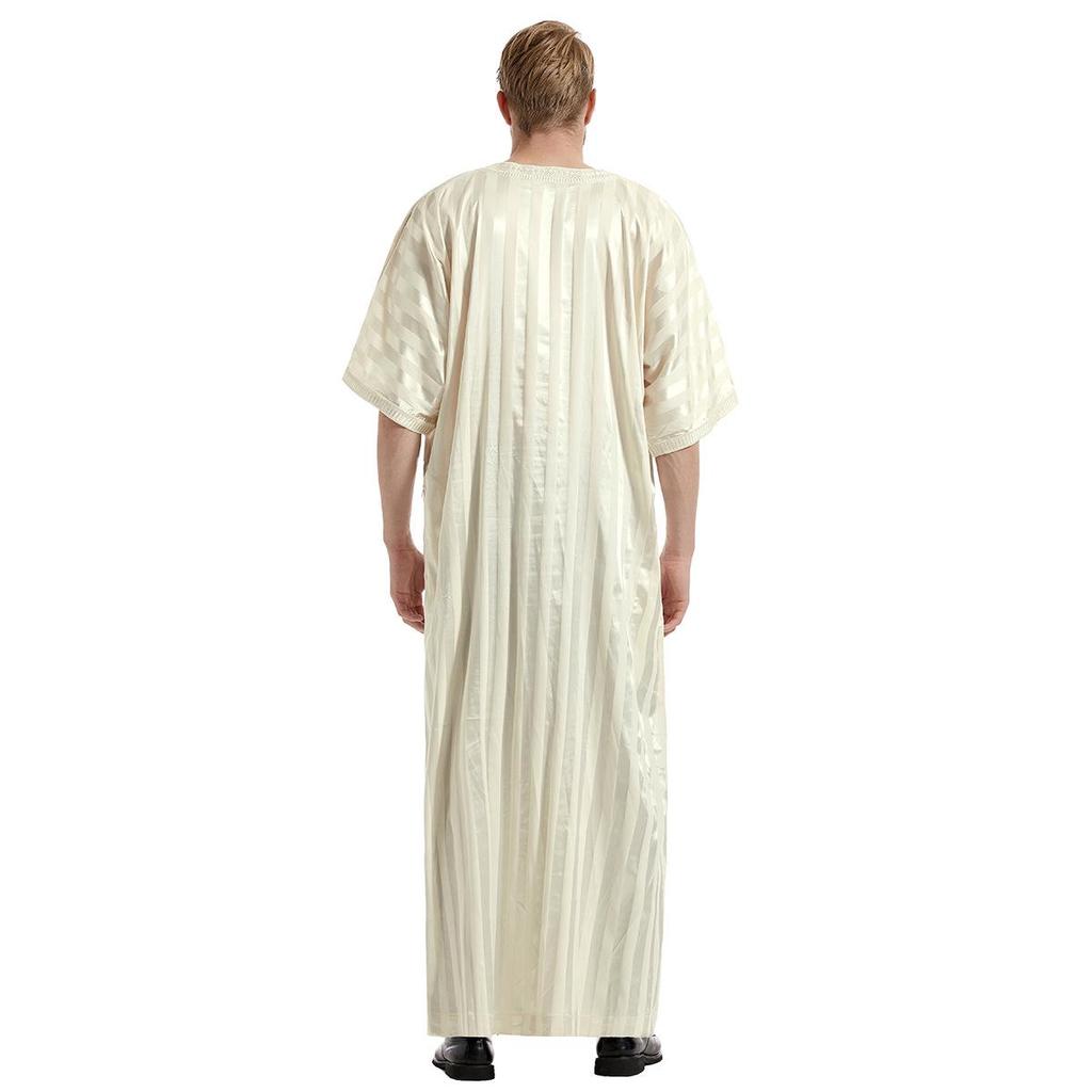 Men's Embroidered Striped Mid-Sleeve Robe – Ethnic Short Sleeve Style