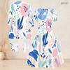 Women Plus Size Two Piece Set Long Sleeve Open Cardigan Square Neck Short Sleeve Tie Waist Printed Flared Dress
