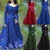 Damen V-Ausschnitt Langarm Maxikleid Schlanke Passform Hoher Bund Vintage Mittelalter Renaissance Unifarben Ballkleid Partykostüm