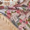 1PC NAPEARL Semi Blackout French Romantic Retro Curtains Pink Rose Printed Tassel Curtains for Small Windows Balcony Bedroom Living Room Home Decor