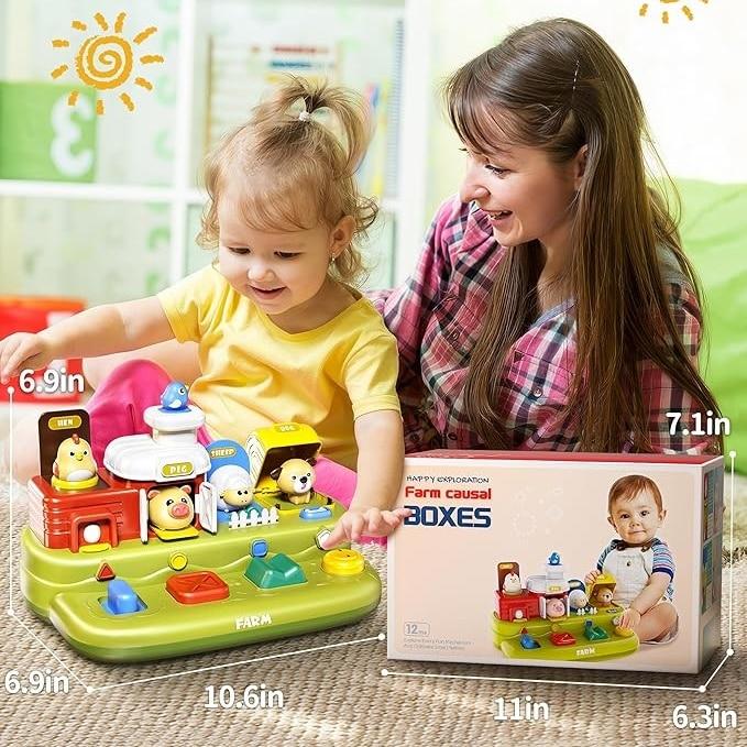 SHEFEITE Bauernhof-Themen Baby Sensorikspielzeug 27,5×17,5cm mit Geräuschen für Jungen Mädchen Alter 1+