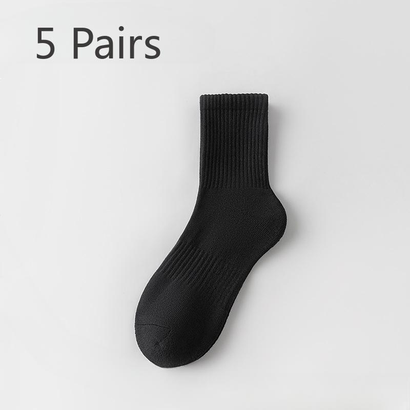 5 Pairs of Men's Autumn Pure Cotton Sports Running Towel Bottom Anti Odor Massage Bottom Solid Color Tube Socks