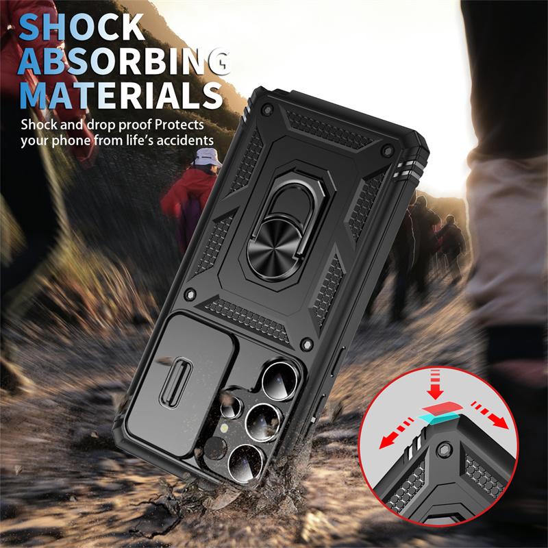 Heavy Duty Armor Phone Case For Samsung Galaxy S25 S24 S23 S22 S21 Ultra S20 FE Plus Note 20 Ultra Lens Protect Ring Stand Cover