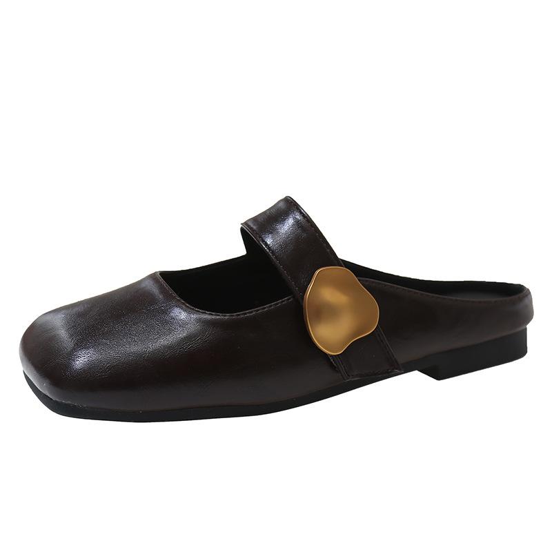 Baotou half slippers women's outer wear 2025 spring and summer new women's shoes flat bottom one pedal gentle temperament Muller single shoes