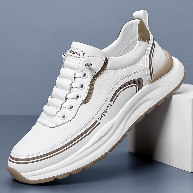 Thick Sole Walking Vulcanized Shoes Hard-Wearing Male Footwear Fashion Casual Shoes Genuine Leather Antiskid Sneakers Breathable