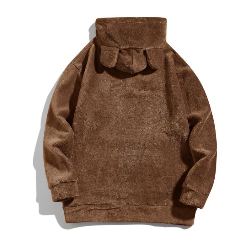 Plus Size Hooded Long Sleeve Casual Mens Coral Fleece Pullover Sweatshirt