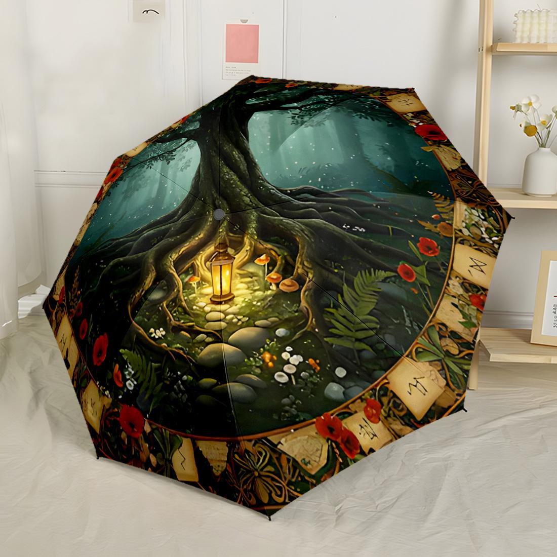 

Sacred Tree Mandala Automatic Umbrella Sturdy 8-Rib Shaft Sturdy Construction for Women/Men Fashion Lovers Gift for Festivals
