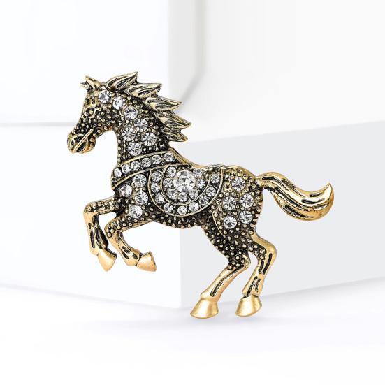 Yousheng Vintage Rhinestone Horse Brooch Alloy Running Horse Lapel Pin Sweater Cardigan Coat Business Suit Decoration Men Women Clothing Accessories