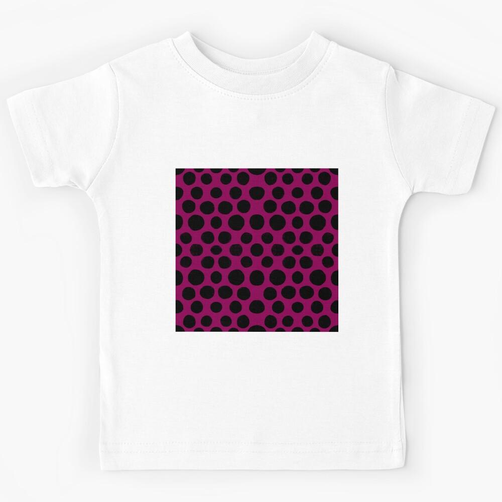 Black Textured Polka Dots  | Bright Pink Background Kids T-Shirt 140