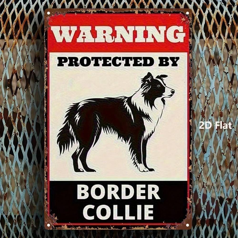 Retro Metal Border Collie Sign Garden Decor Fence Plaque