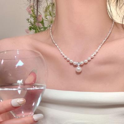 Zerbrochene silberne Perlenkette, kleines Design, hoher Sinn, einfaches Temperament, Schlüsselbein-Kette, Damen-Zuckerwürfel, kleiner Diamant