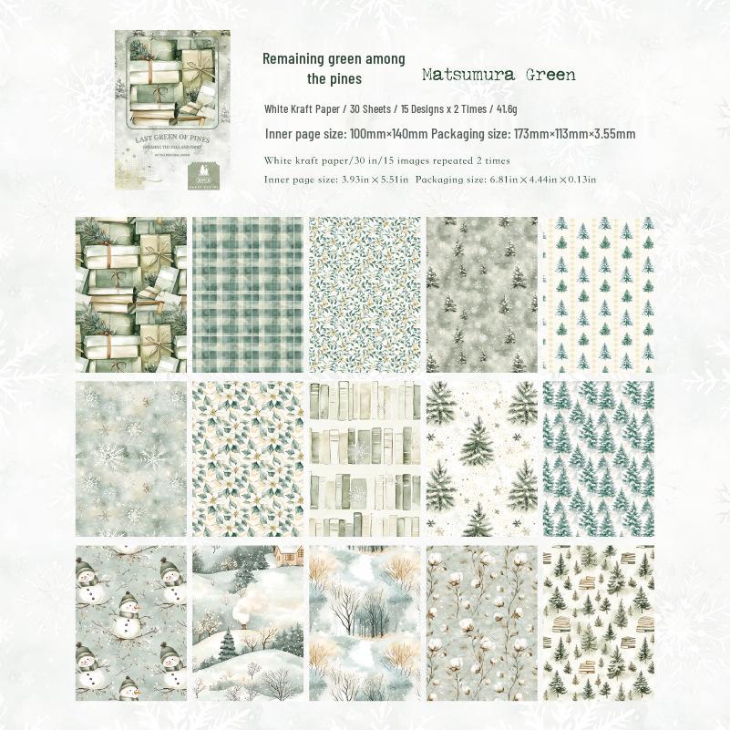 Roaming Autumn & Winter Series: 30 Sheets of Winter-Themed White Kraft Paper for Collage