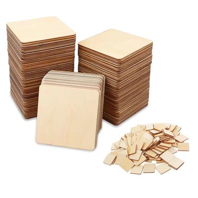 1-10cm Unfinished Blank Wood Square Slice Cutouts, Wooden Squares for DIY Arts Craft Projects, Pyrography, Painting, Writting