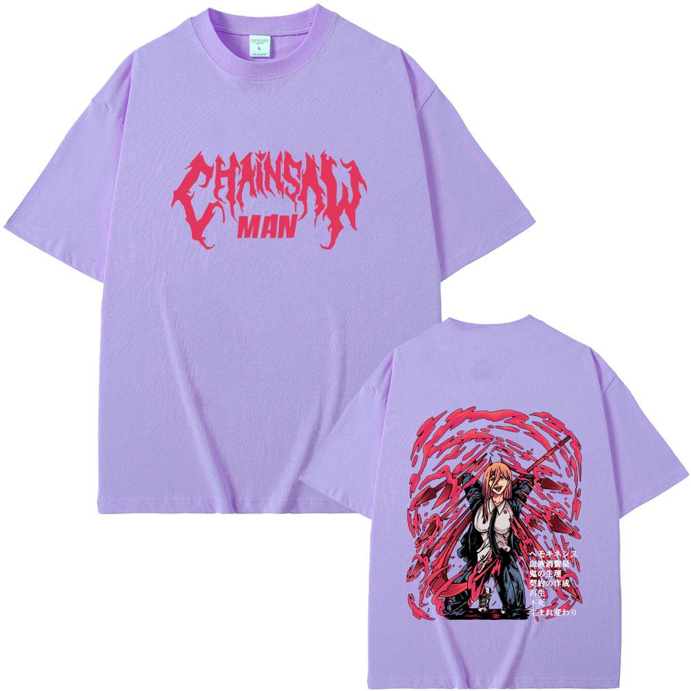 Anime Chainsaw Man Power Double Sided Printed T-shirt Summer Men's Women's Fashion Casual Oversized Streetwear Manga Lovers Gift