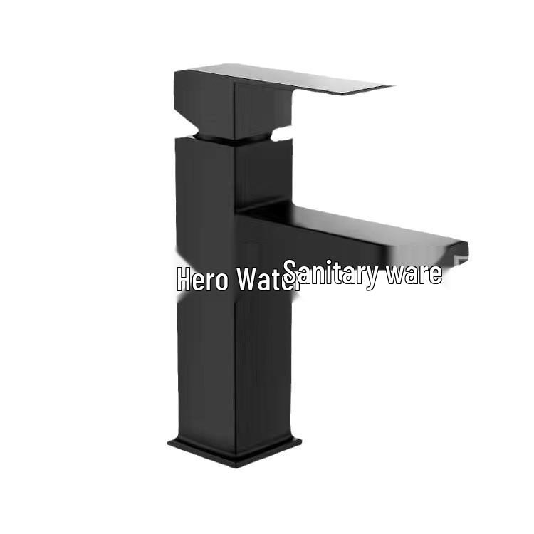 Black Stainless Steel Square Bathroom Basin Faucet - Hot & Cold Mixing