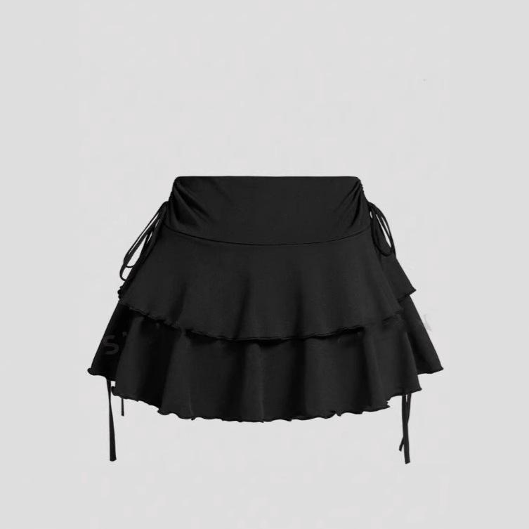 European Y2K Low-Waist Pleated Sports Skirt with Lace-up Design