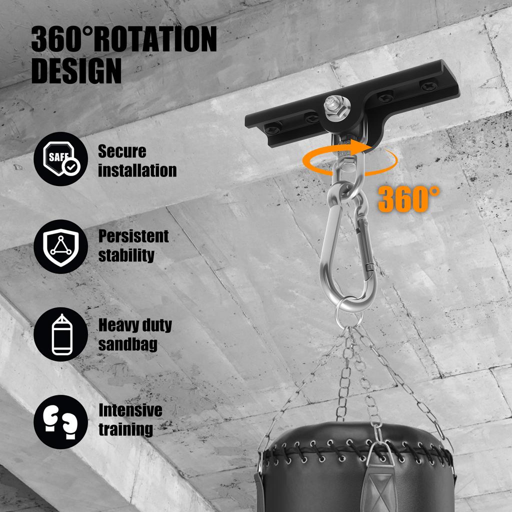 2/1 Stück Verbessertes 360° schwenkbares Heavy Bag Mount Stahl Punching Bag Haken Holzbalken Haken für Yoga, Fitnessstudio, Schaukelstühle und Hängematten