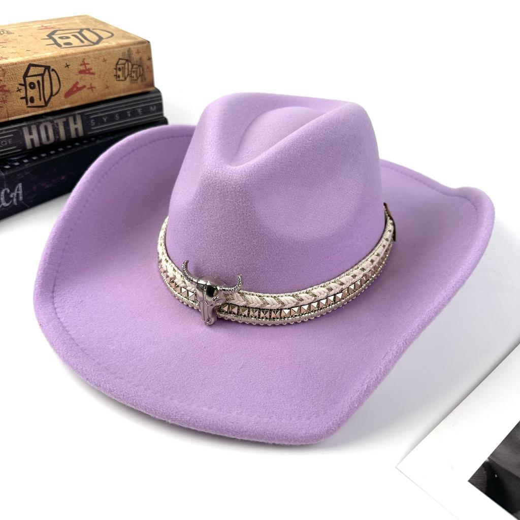 New Western Cowboy Hat Men'S And Women'S Bullhead Peachheart Top Woolen Jazz Hat Big Edge Top Hat